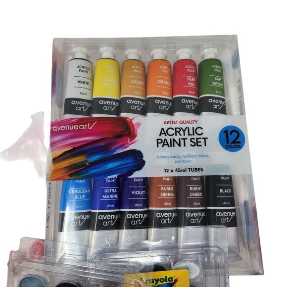 Art Supplies Set Bundle Watercolor Acrylic Paints and Paint Brushes Palette - Picture 8 of 9